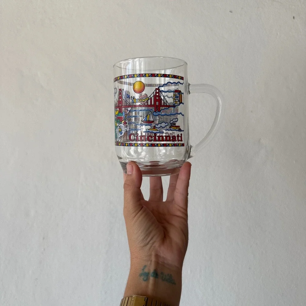 Vintage 1998 Luminarc Cincinnati Skyline Glass Beer Mug Souvenir Ohio